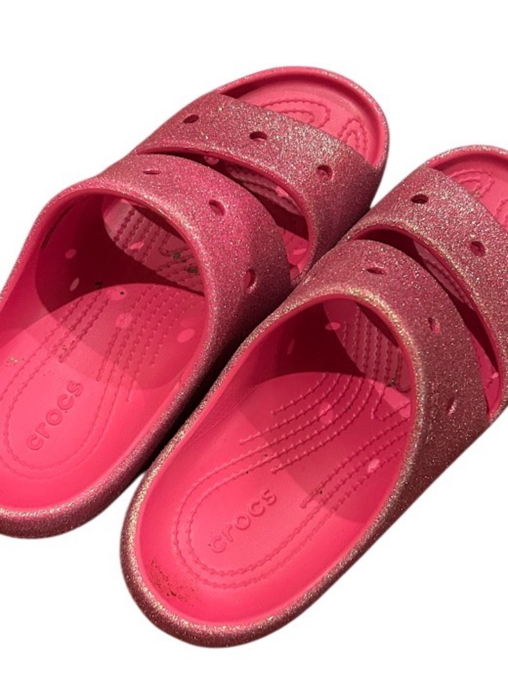 CROCS Glitter Slide Sandals in Bright Pink